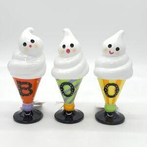 December Diamonds Set of 3 Boo Ville Ghost Sundae Desserts BOO Halloween Decor
